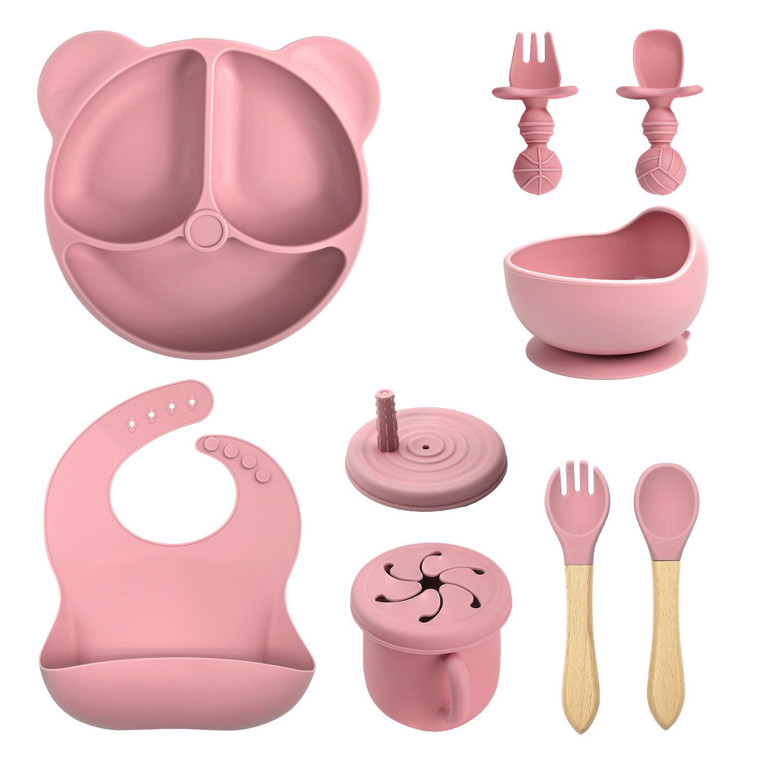 Conjunto de cubiertos de silicona para niños transfronterizos de ocho piezas con cucharas de silicona cucharas cucharas