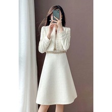 新款小香风长袖外套加背带连衣裙两件套时尚设计感高级减龄女套装