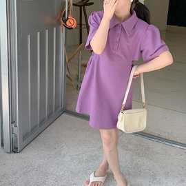 韩版Polo连衣裙夏装女童露腰时尚洋气休闲儿童学院风短袖T恤裙子