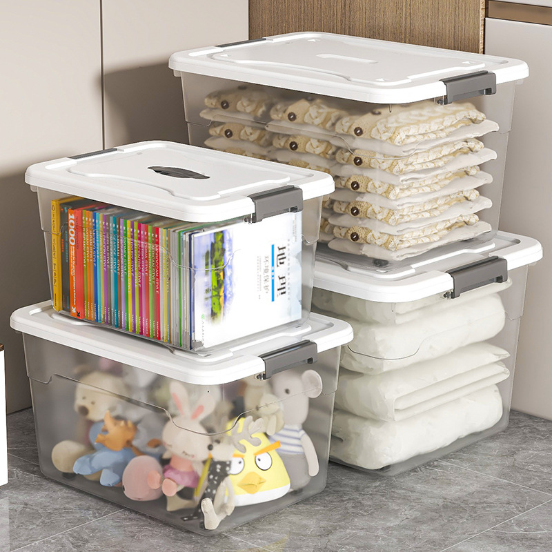 Caja de almacenamiento transparente gruesa caja de almacenamiento doméstica de gran capacidad caja de almacenamiento de plástico ropa bocadillos juguetes caja de acabado