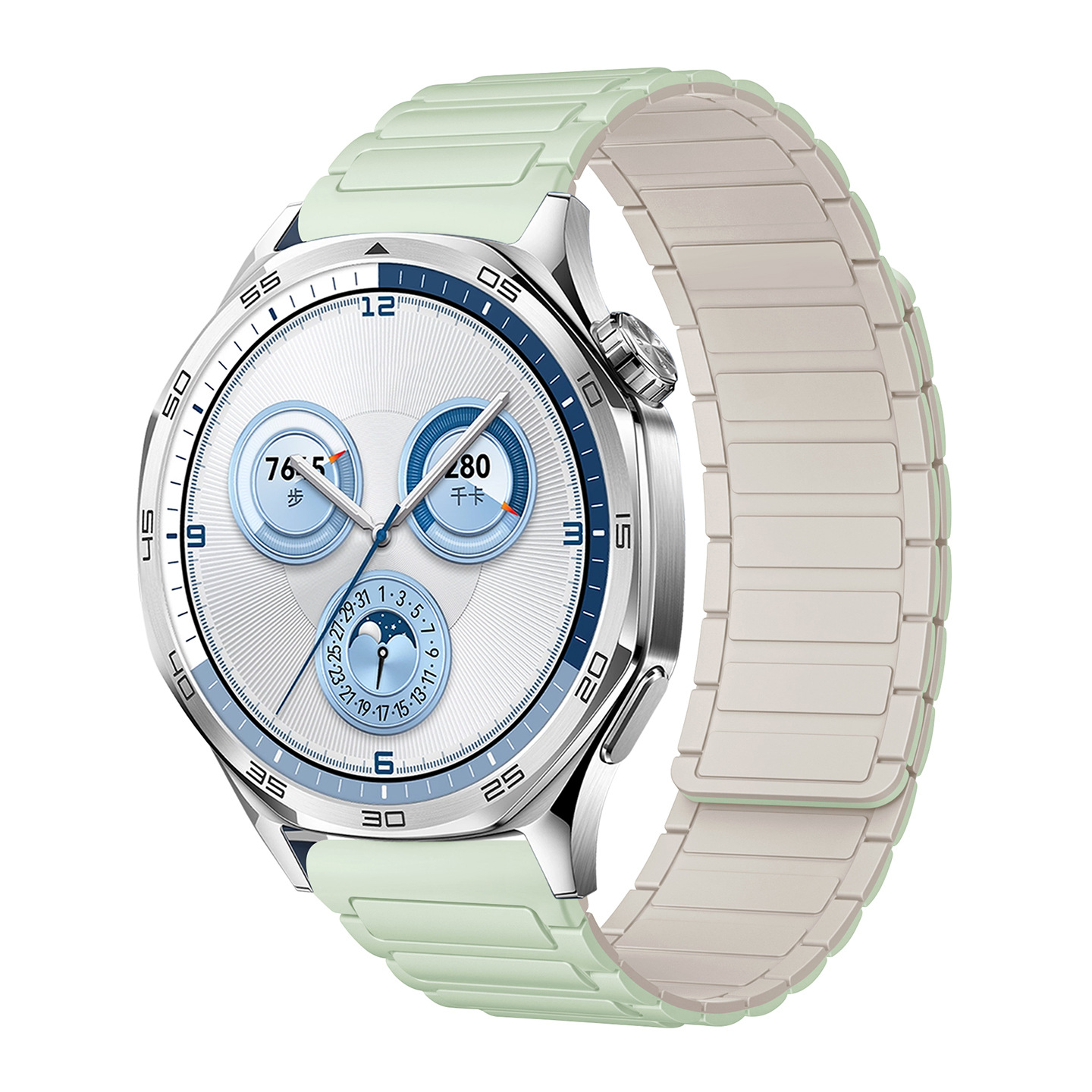 The watch4567 Armored I-shaped three-bead silicone magnetic watch strap is suitable for Huawei gt3, GT4 and GT5 watches Item Picture