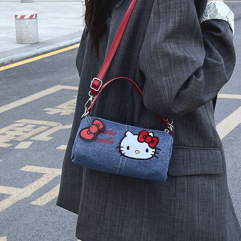 可爱新款牛仔kitty刺绣拎包小包网红迷你新款斜挎包卡通手提包|undefined