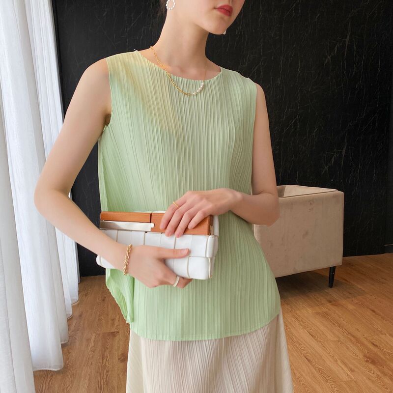 Counter Quality Summer New High-end Pleated Ins Style plus size Loose Casual All-match Sleeveless Slimming T-shirt