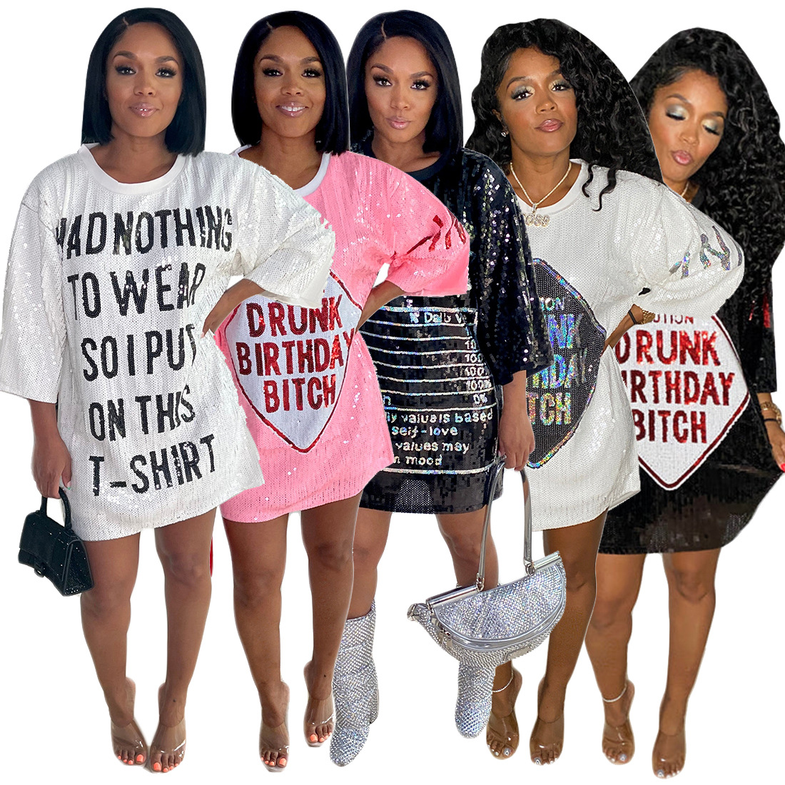 W0008 Cross border European and American Women's Fashion Short Sleeve Sexy Shiny