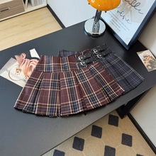 实拍 美式学院格子半身裙2025秋冬高腰显廋百褶裙字半身裙小个子