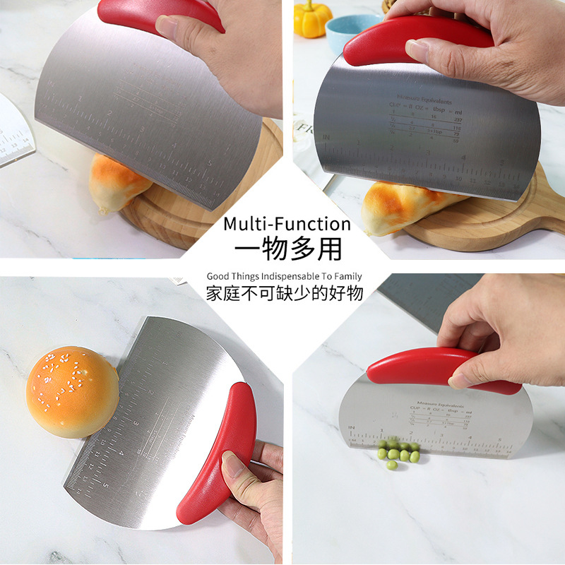 不鏽鋼切面刀半圓帶刻度麵粉刮板蛋糕麵包切刀烘焙麵團切面刀批發