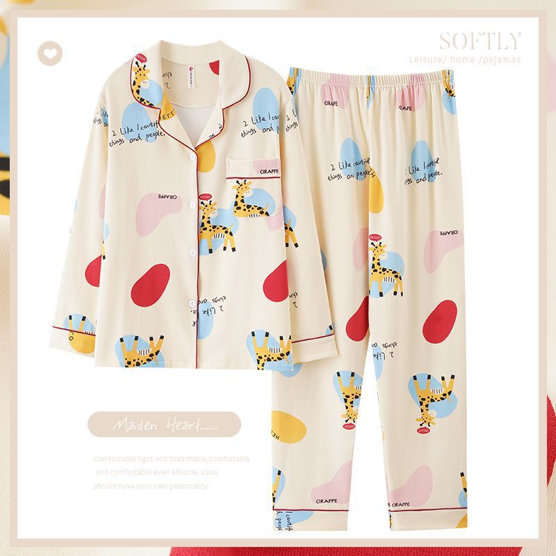 Pijamas de algodón para mujeres primavera y otoño manga larga dibujos animados coreanos se pueden usar ropa de hogar