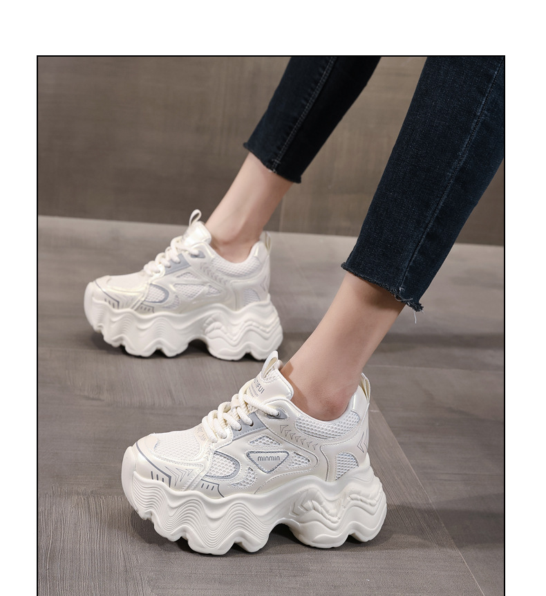 Giày thể thao nữ đế dày tăng chiều cao lưới thoáng khí phong cách dad sneaker — Màu be chi tiết 15