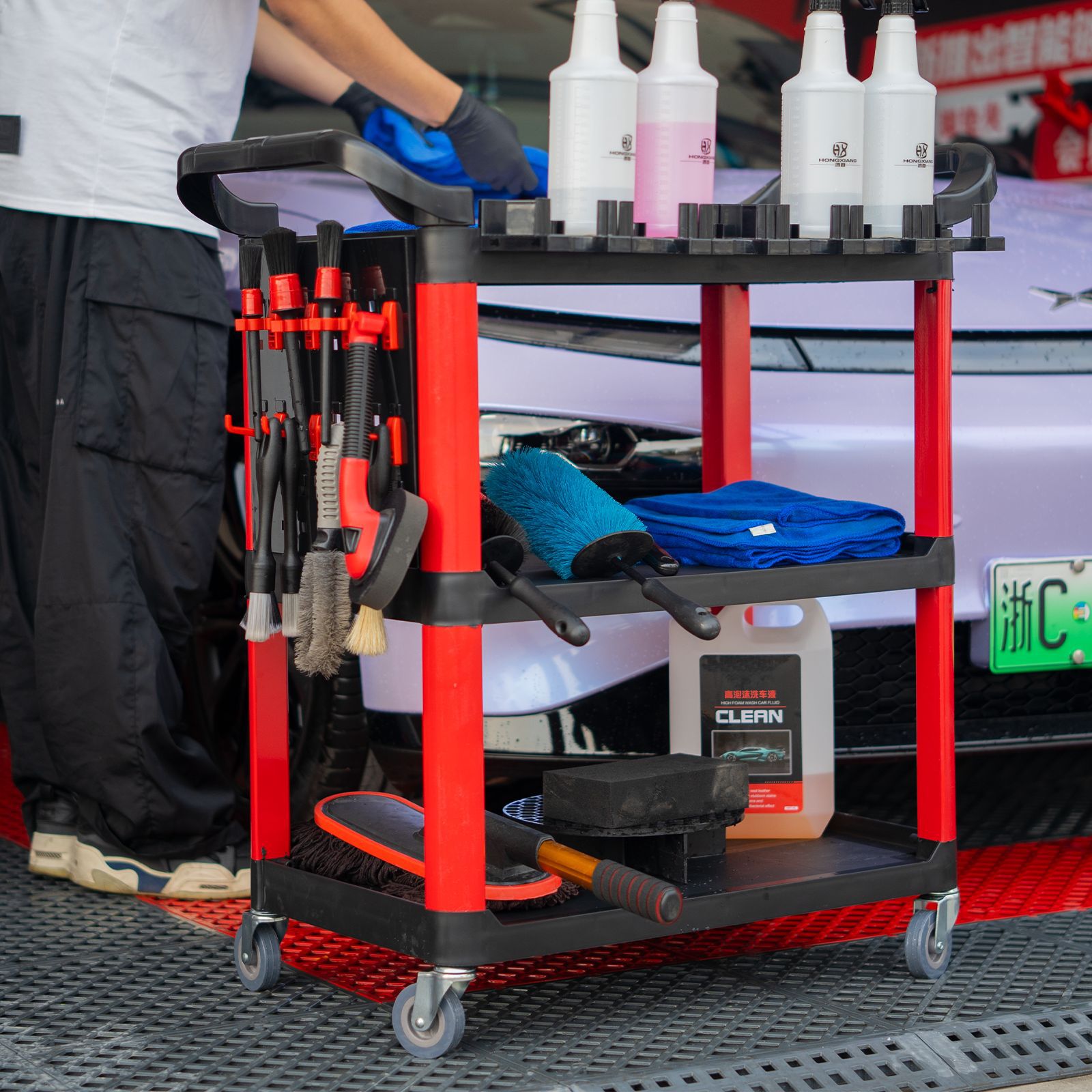 三层多功能手推车修理厂商用移动收纳置物架洗车店汽车美容工具车
