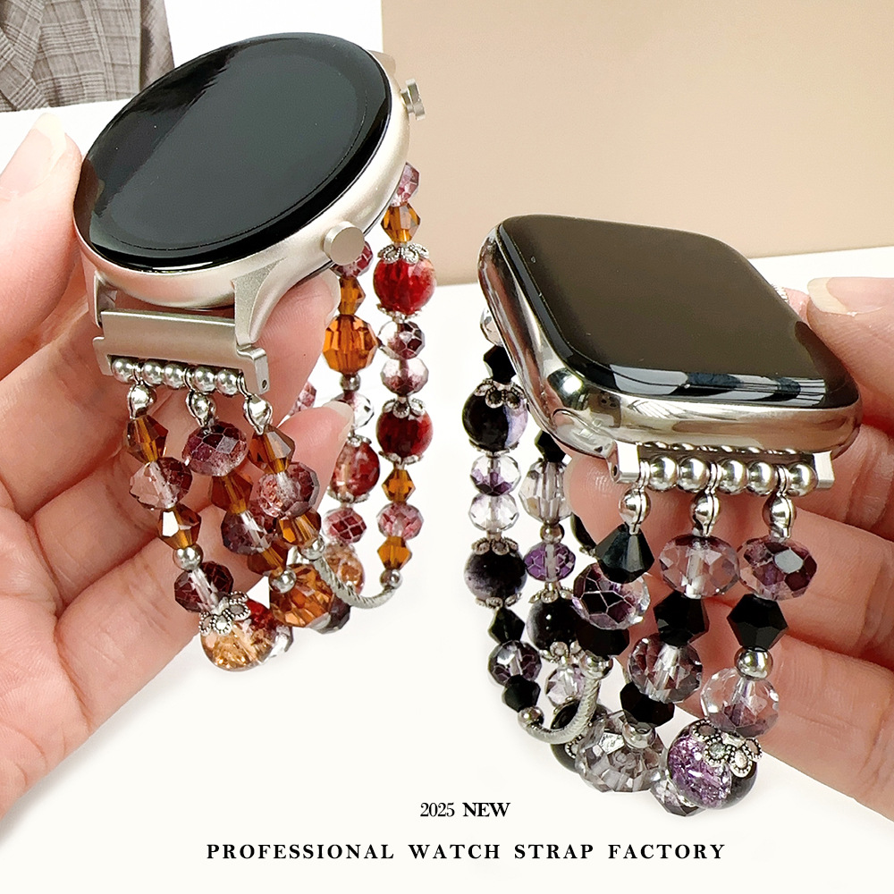 Suitable for Huawei Fit3 Watch Strap Glass Bead Elastic Watch Strap 18/20mm Female Applewatch S10 Watch Strap