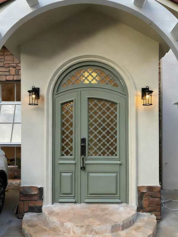 French-Style Entrance Door, Anti-Theft Door, Villa Main Door, European-Style Glass Arched Double Door, Courtyard Cast Aluminum