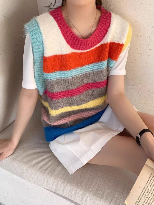 韩系针织马甲女春季新款彩色多巴胺拼色小众百搭叠穿软糯毛衣背心|undefined