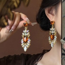 欧美夸张重工锆石水晶流苏耳环女高级感大气耳坠轻奢个性潮流耳饰