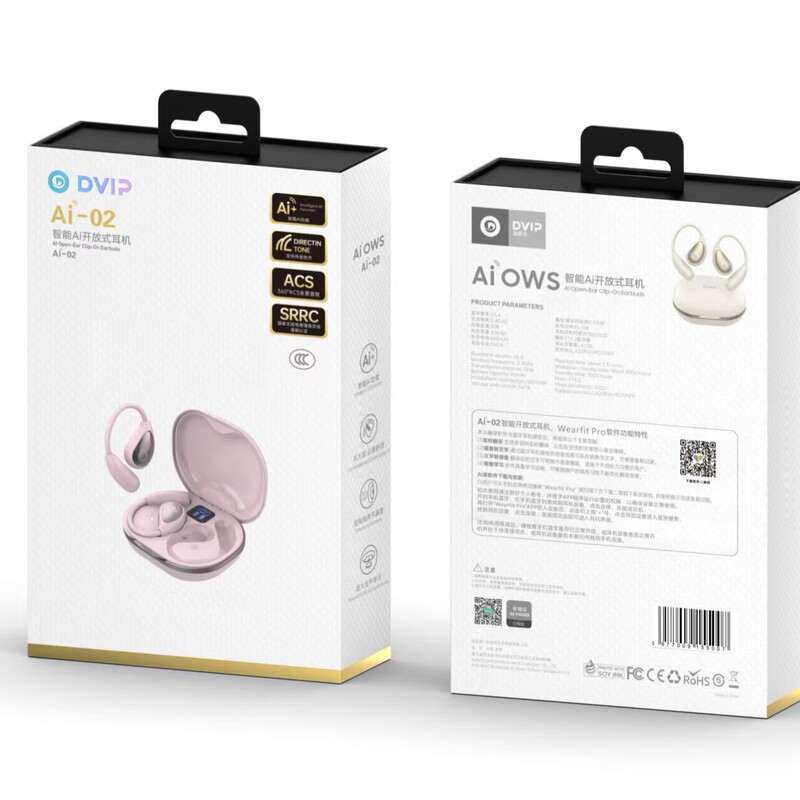 Dvip/Ai02 Bluetooth Headset Ear-Mounted Air Bone Conduction Non-In-Ear Open Ear Clip Wireless Sports 2025