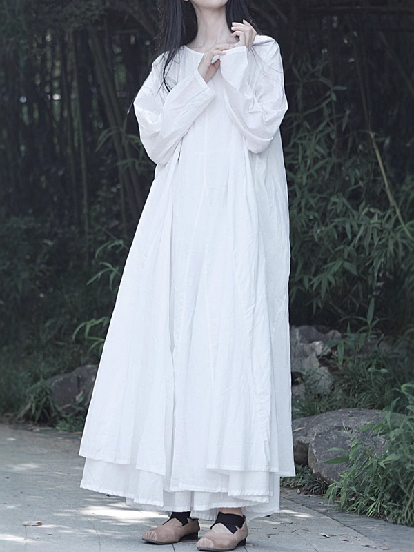 Large Swing Skirt, Artistic Style, Pure Cotton Style Design, Pure Cotton Double-Layer Long-Sleeved Large Swing Dress