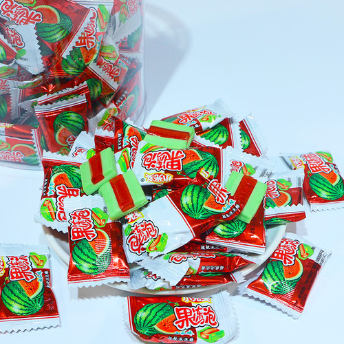 500g Little Baldy Jelly Bubble Gum Bucket Children's Sandwich Chewing Gum 8090 Nostalgic Jelly Watermelon Flavor