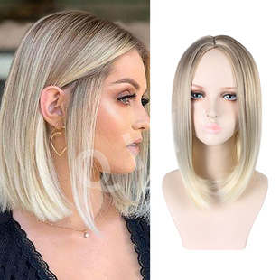 Cross-border foreign trade European and American shoulder-length long hair chemical fiber White Gold T Color female wig Yiwu factory
