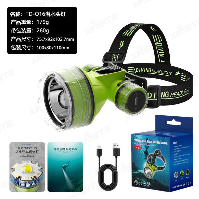 Transfronterizos al aire libre led foco fijo buceo luz fuerte larga duración cabeza recargable batería resistente al agua faro de pesca