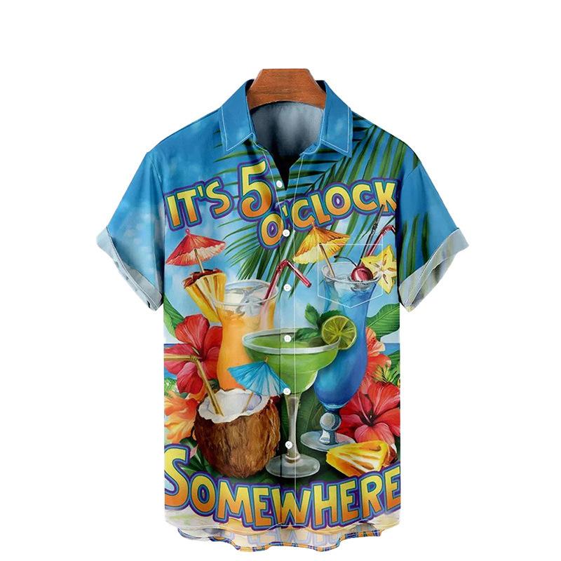 Estación independiente transfronteriza verano nueva camisa impresa digital para hombres tendencia de moda top hawaiano de solapa de manga corta