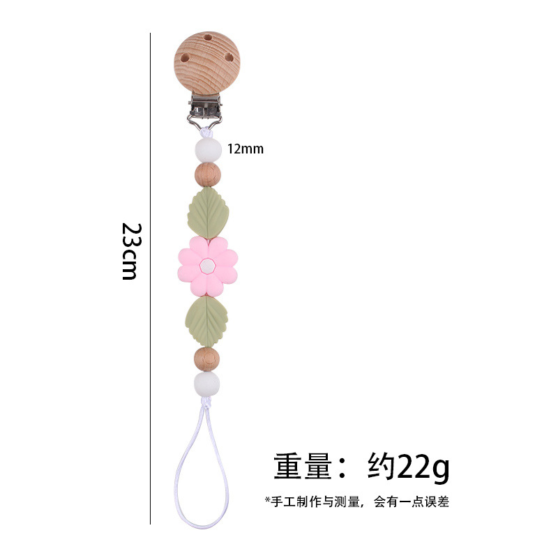 Nuevos productos para bebés Clip de chupete de haya Creativo bebé Silicona margarita mordida molar cadena de chupete anti-caída