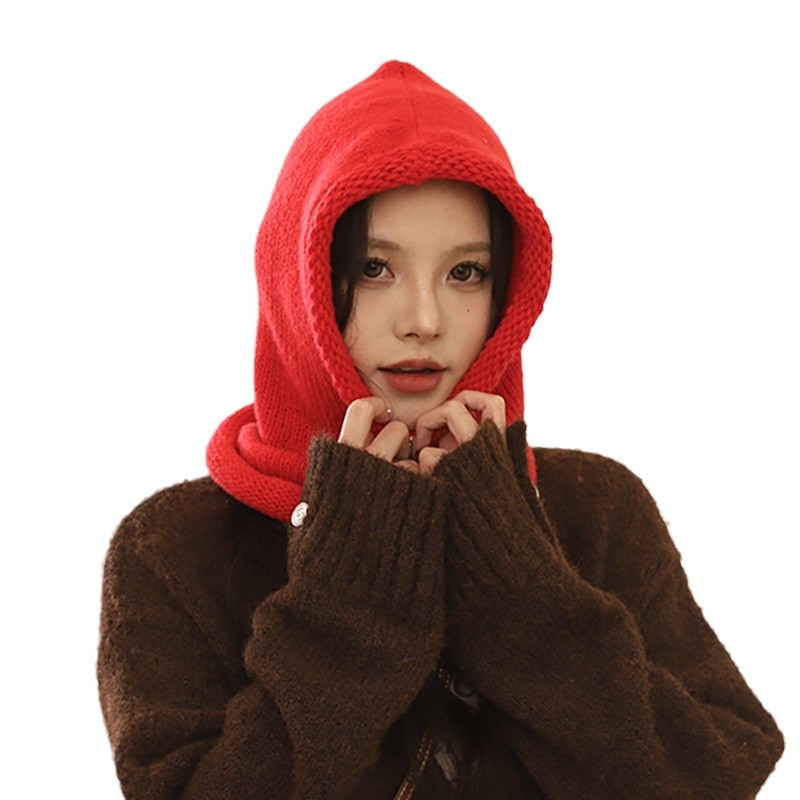 Bufanda de otoño e invierno, gorro pasamontañas de punto con hilo integrado, gorro frío grueso y cálido_voghion.com