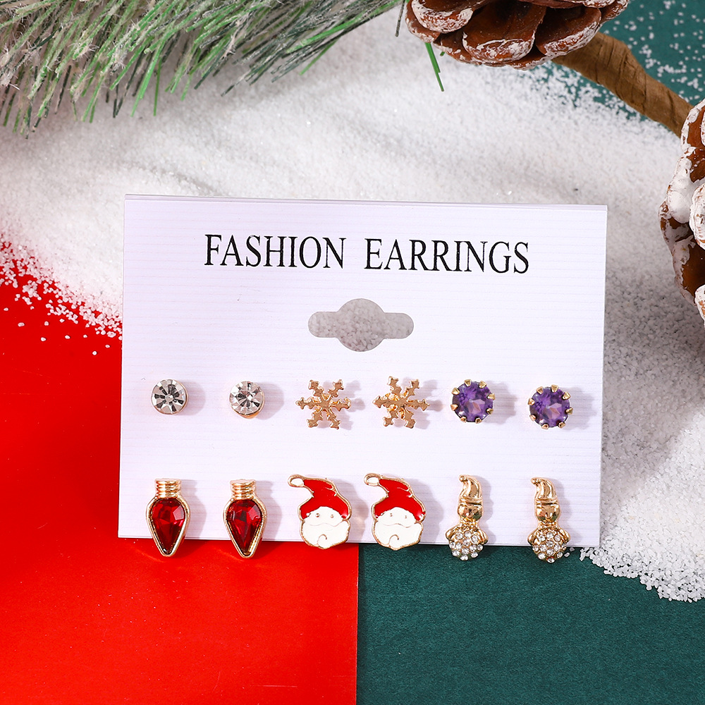 Fashion Santa Claus Snowman Alloy Enamel Inlay Artificial Gemstones Women's Ear Studs 6 Pairs display picture 4