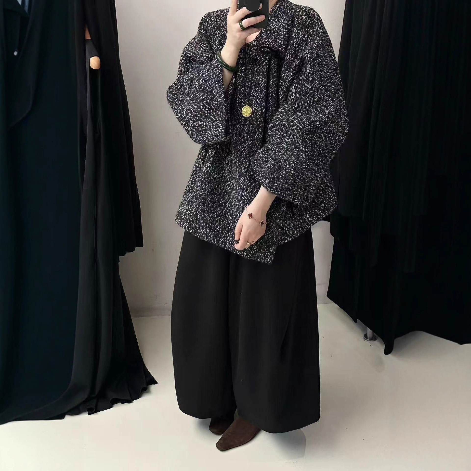 新中式红色毛呢大衣女2025秋冬新款大码高级感小个子千金外套时尚