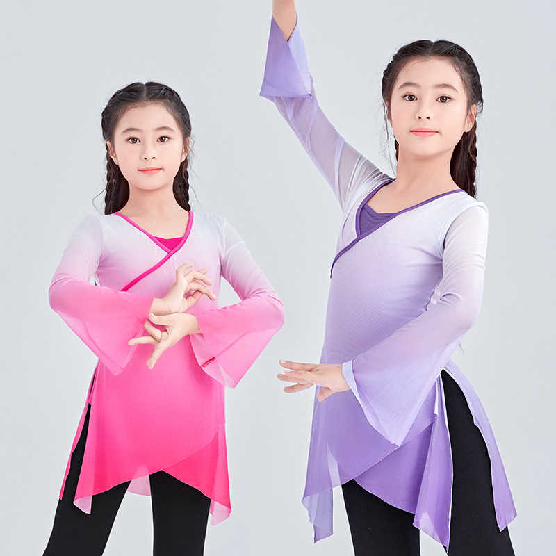 Ropa de práctica de danza clásica para niños ropa de rendimiento de danza étnica para niños ropa de estilo chino de verano para mujeres ropa de gasa de baile de encanto corporal