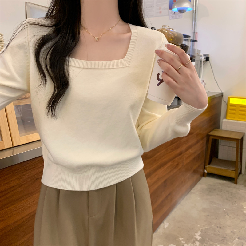 跨境批发秋冬韩版修身百搭方领显瘦内搭保暖长袖针织打底衫女上衣|undefined
