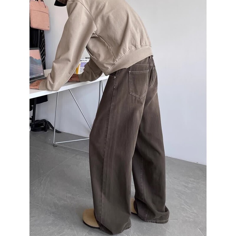 American Retro Brown Jeans for Men, Spring and Autumn, Vintage Cleanfit, Loose Straight-Leg, Floor-Length Wide-Leg Casual Pants American Retro Brown Jeans for Men, Spring and Autumn, Vintage Cleanfit, Loose Straight-Leg, Floor-Length Wide-Leg Casual Pants