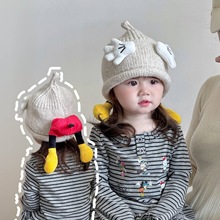 宝宝套头帽秋冬季可爱小手男女儿童保暖尖尖毛线帽户外婴儿护耳帽