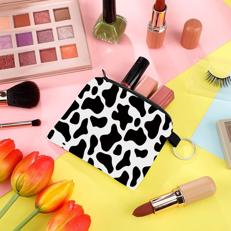 Cross Border Hot Sale Black and White Cow Print Pattern Coin Purse Portable Keychain Coin Bag Girls Women Gift