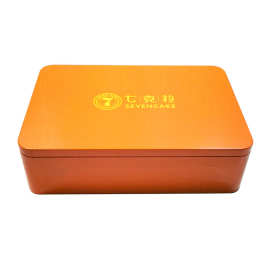 橙色哑面长方形铁盒大尺寸年货糕点礼品包装通用食品马口铁盒批发