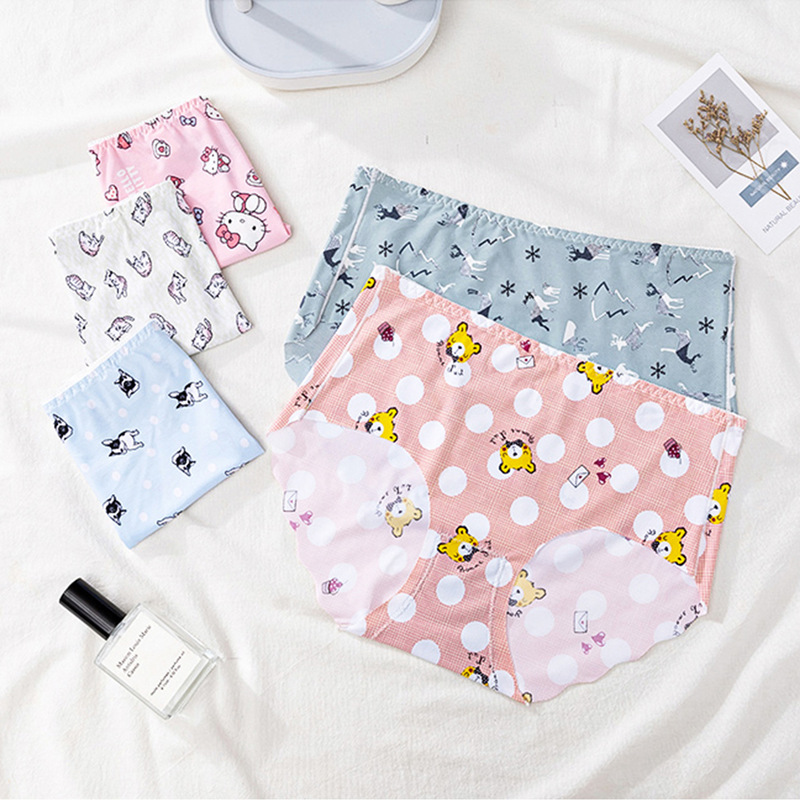 40-color optional plus fat version of ice silk printed underwear women's cotton inner file one-piece briefs female student manufacturers wholesale