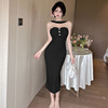Split neckline strapless dress