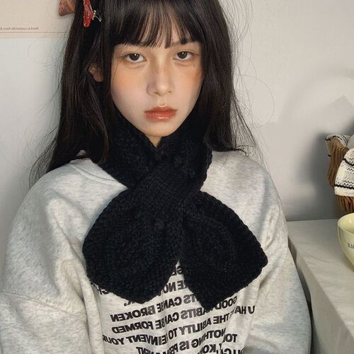 Retro embossed knit cross neck scarf short style red Korean style 2025 autumn winter versatile