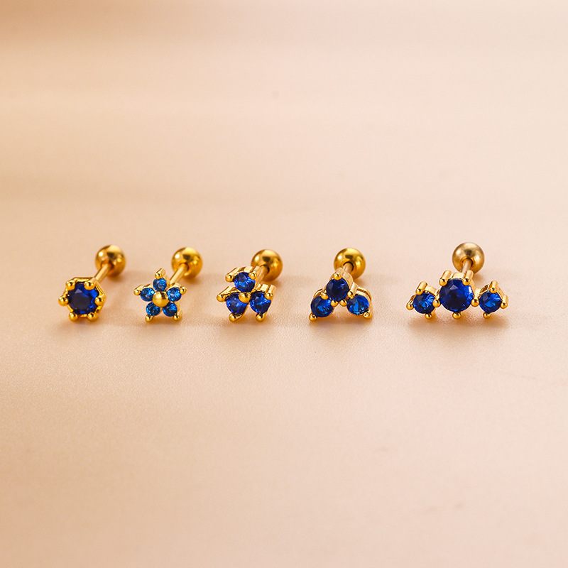 Fashion Flower Copper Plating Inlay Zircon Ear Studs 1 Piece
