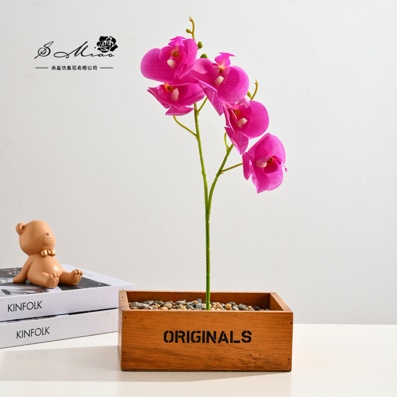 Flor falsa 5 flores 5 hojas sensación orquídea mariposa bonsai flor de alta calidad sala de estar decoración floral decoración de imitación maceta falsa