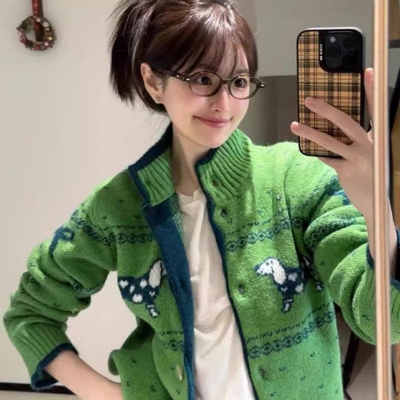 圣诞绿色毛衣女2025春秋季费尔岛复古氛围感穿搭上衣针织开衫外套|undefined