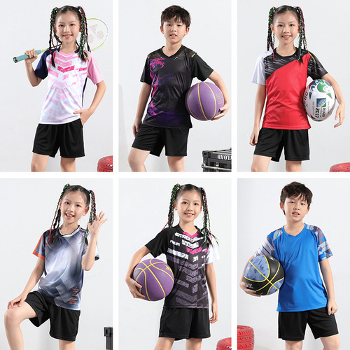 Children's badminton sportswear quick-drying set, kids' table tennis shirt short-sleeved set, cost-effective training team tennis outfit