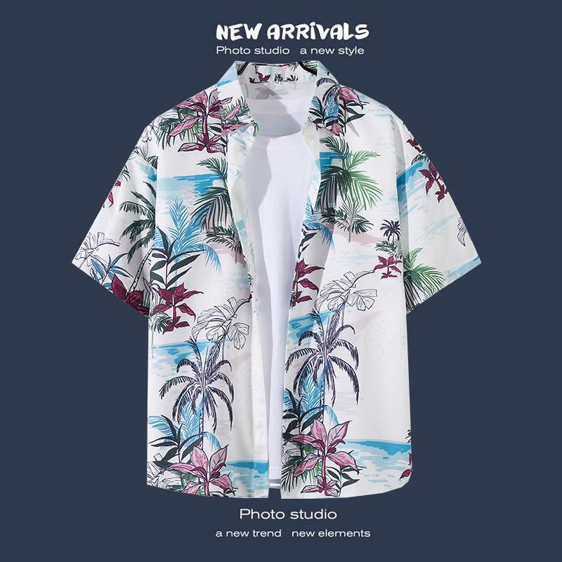 Camisas de manga corta estilo Hong Kong para hombres y mujeres, camisas florales de manga tres cuartos holgadas y delgadas de verano para playa hawaiana
