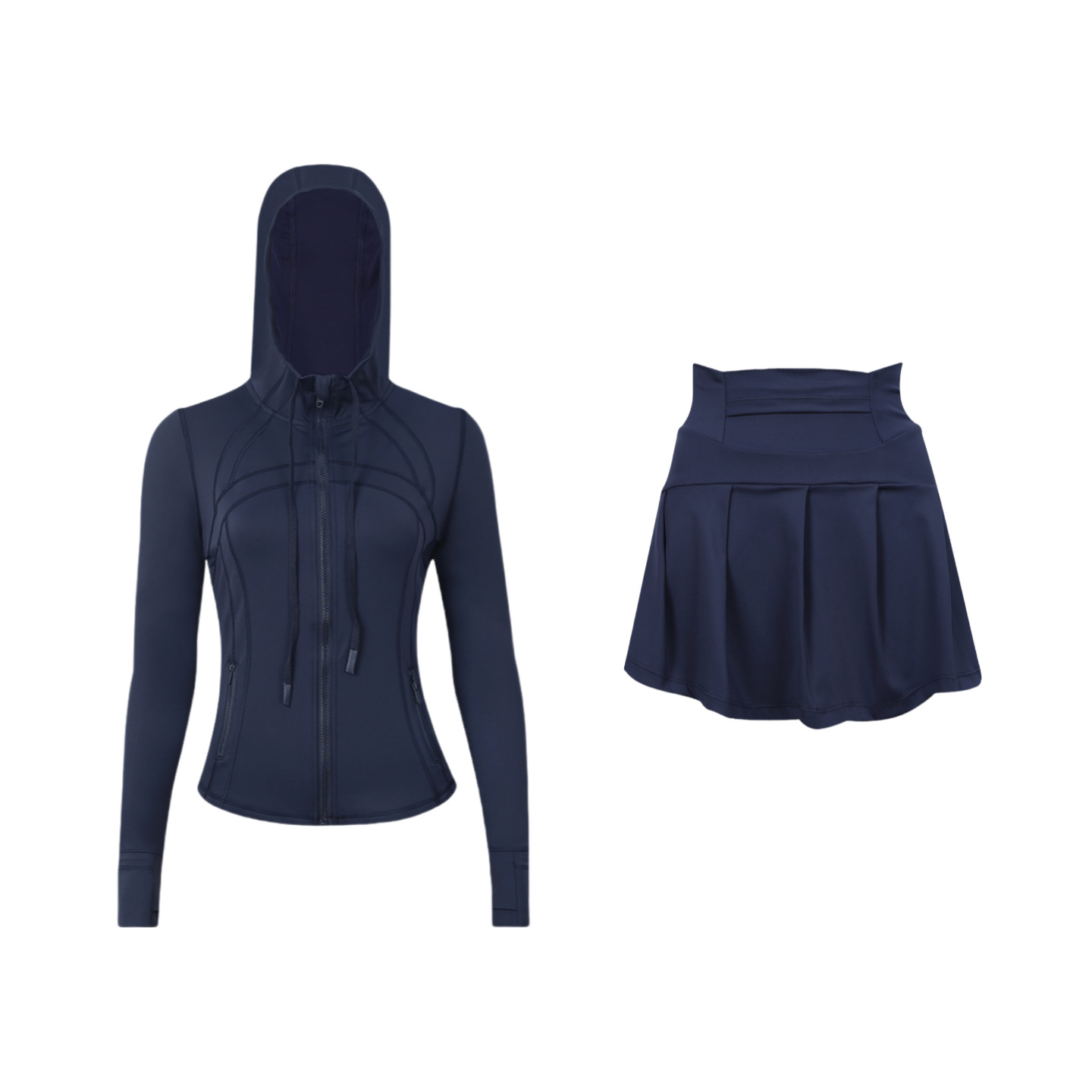 ​​Stylish Women's Hooded Jacket & Skirt Set - Stretchy Activewear For Running, Yoga & Casual Wear​​ Versatile Matching Set​​_ecoleips.com