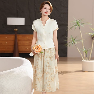妈妈夏装套装气质半身裙2026新款中老年夏季短袖小衫裙子两件套女