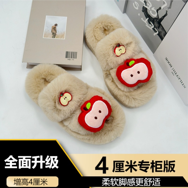 2025新款网红仙女毛毛拖鞋女外穿厚底防滑秋冬居家毛绒棉拖高级感|undefined