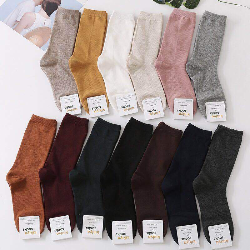 Korean Dongdaemun Imported Socks Women's Japanese 0469 Vintage Multicolor Long Korean Style Solid Color Pile Socks Cotton Socks