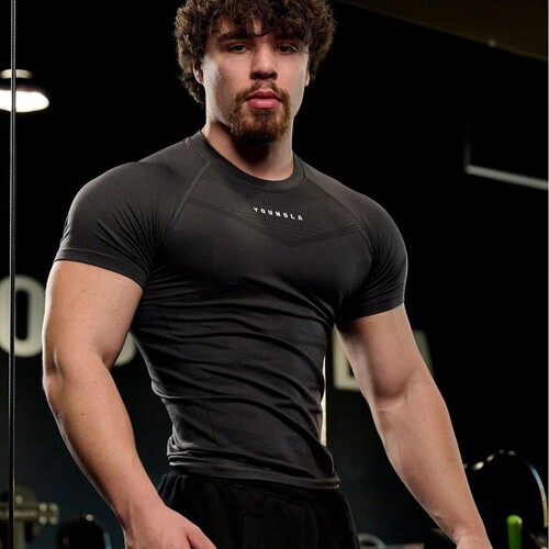 YOUNGLA Men's T-shirt Sports Fitness Quick Dry Breathable Elastic Fitness Wear Jogger Outdoor Running Basketball Wear 