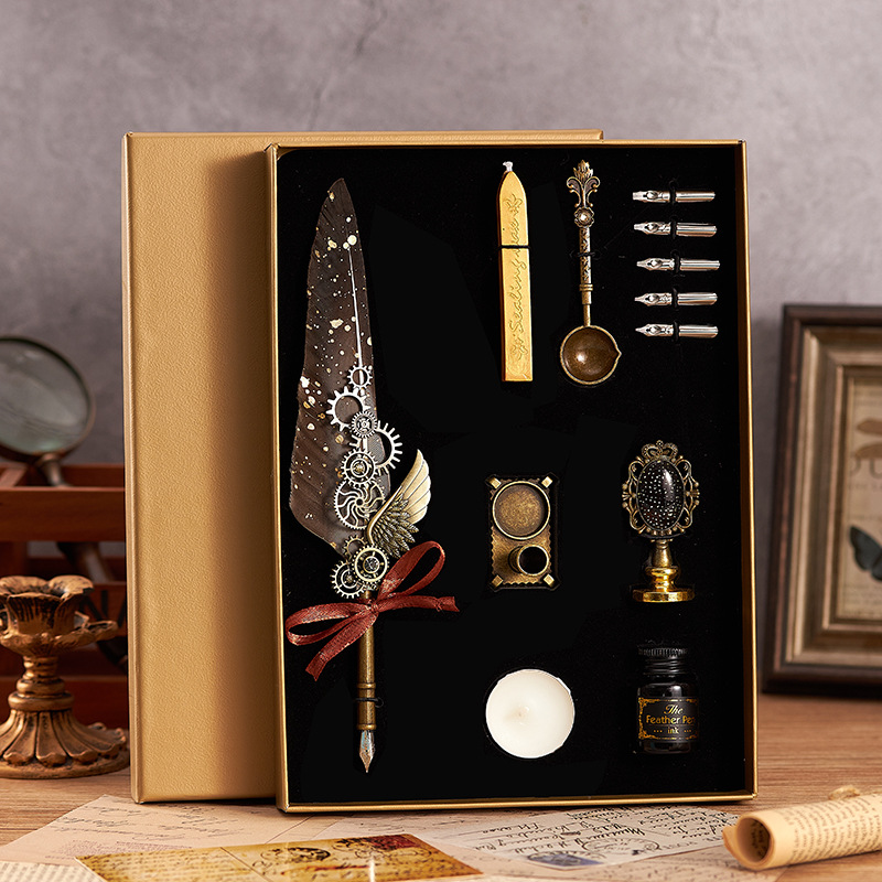 Harry Potter Quill Pen & Sealing Wax Kit - Gift Set with Dip Pen for Graduation, Birthdays