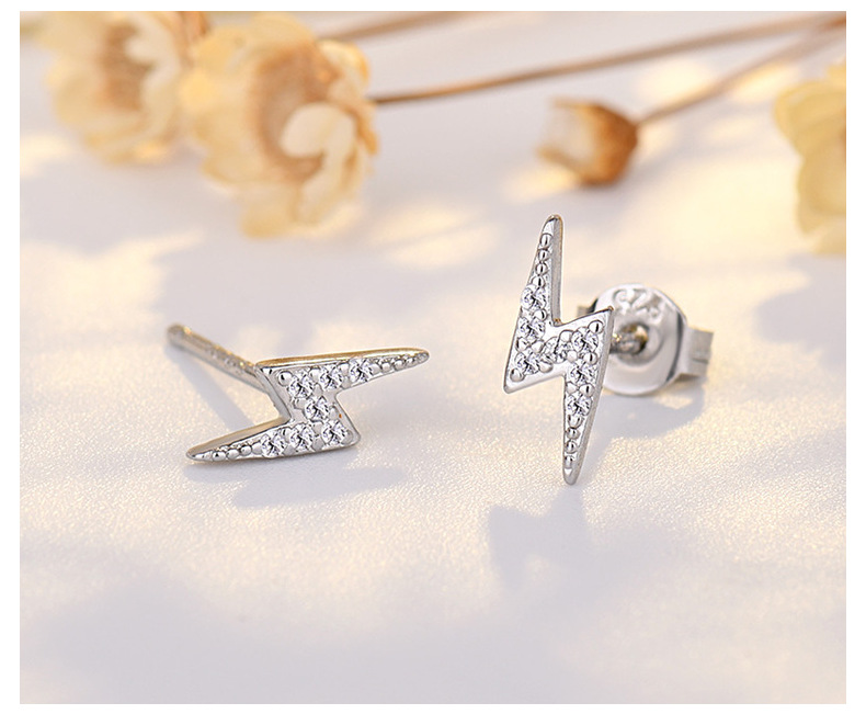 Qiaolan Xuan Japanese Korean Edition New Anti Allergy S Needle Lightning for Women's Feeling Small and Popular Silver_voghion.com