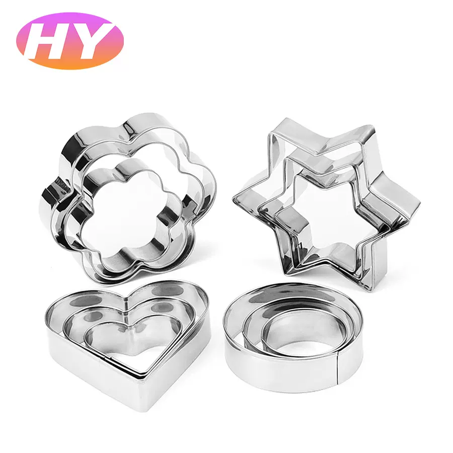 烘焙工具12件套不锈钢饼干模心形星星花形圆形蛋糕模慕斯圈切花器