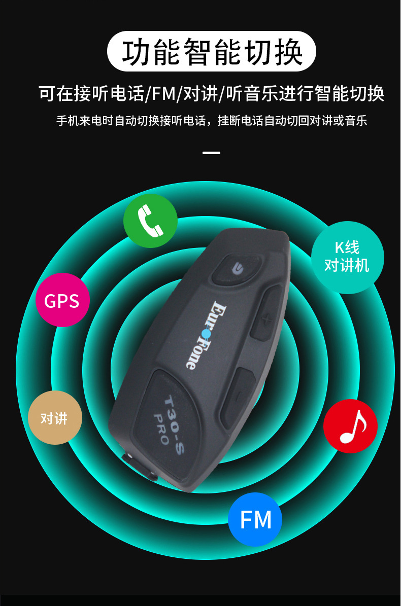 Factory Direct Supply T30S Helmet Bluetooth Headset 32-Person Intelligent Networking Group Intercom Motorcycle Riding Dedicated Cross-Border